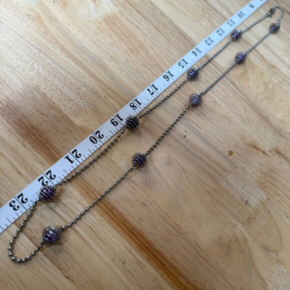 Vintage MILOR Italy Necklace With Caged Faceted Purple Amethyst Beads On Stainle - Picture 8 of 13